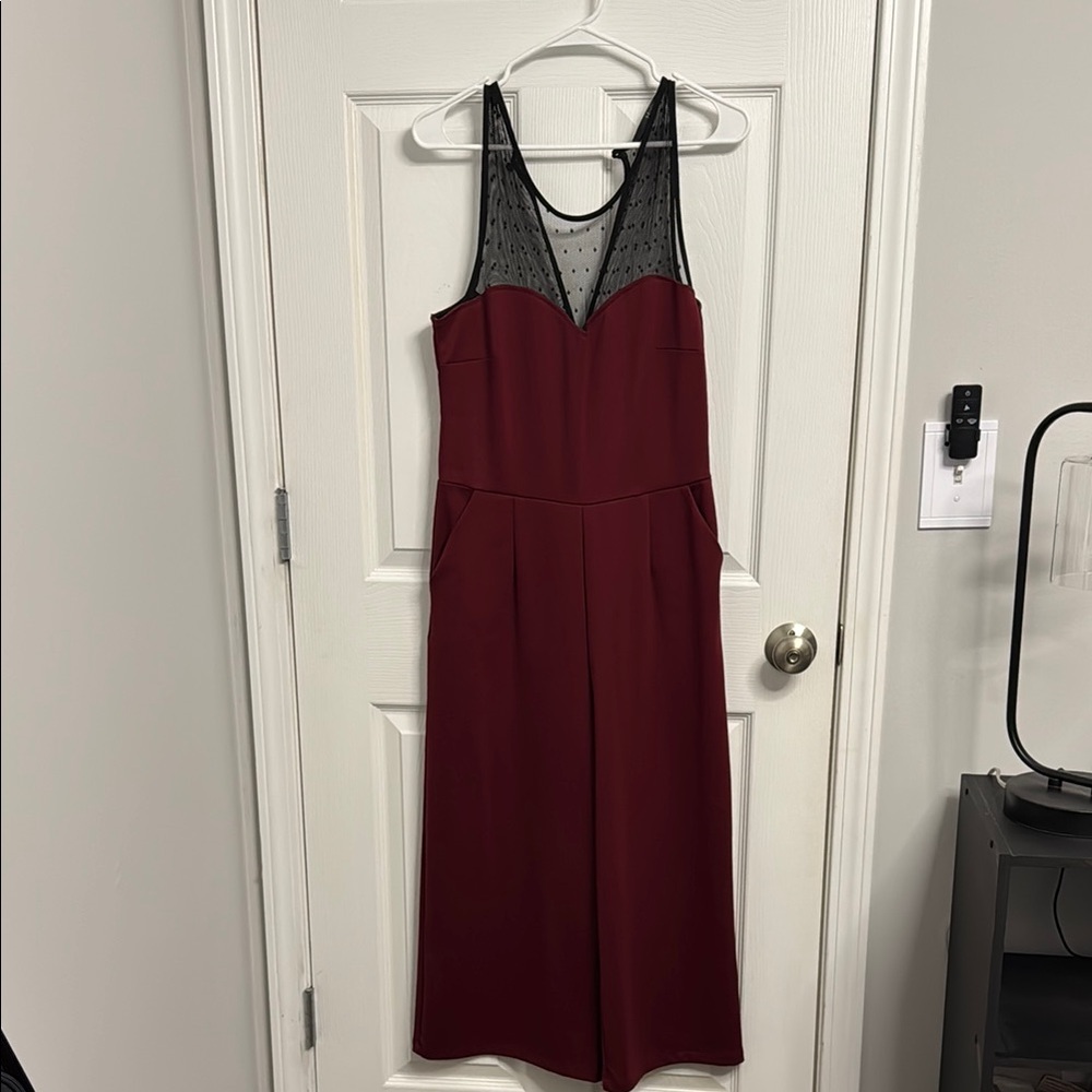 Elegant Burgundy Jumpsuit with Sheer Black Detail
